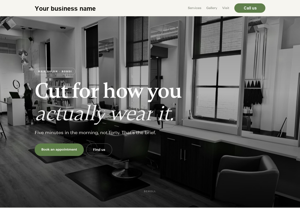 Website design concept for a hair salon
